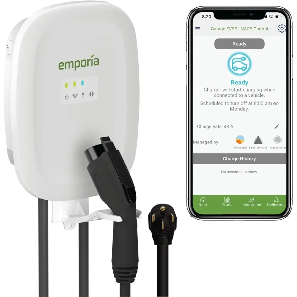 

Level 2 EV Charger|NEMA 14-50 EVSE w/ Charger -48 amp EV Charger Level 2, 240v Wifi Enabled Electric Vehicle Charging Station