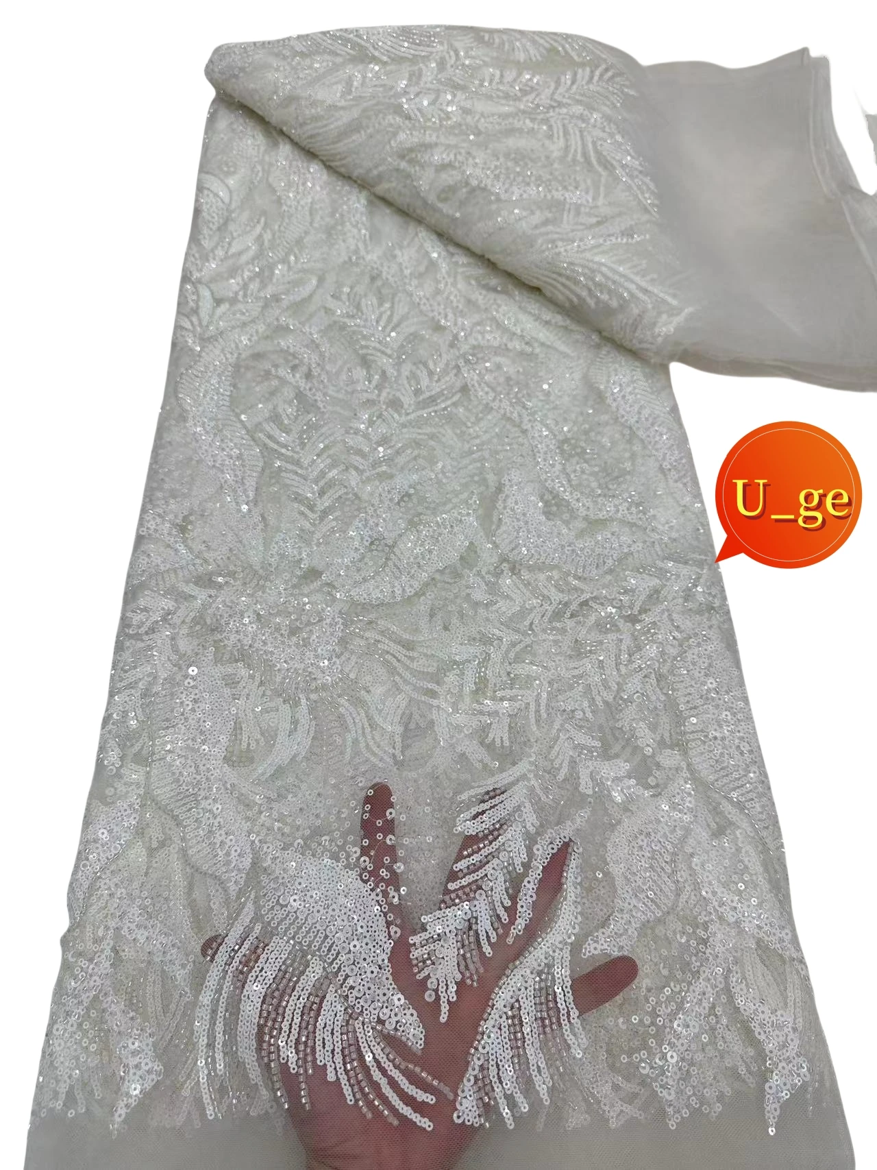 

2024 Latest Best Quality Delicate Soft Eligant white Embroidered Beaded tube Lace Fabric For Party Evening Dress U_GE5228