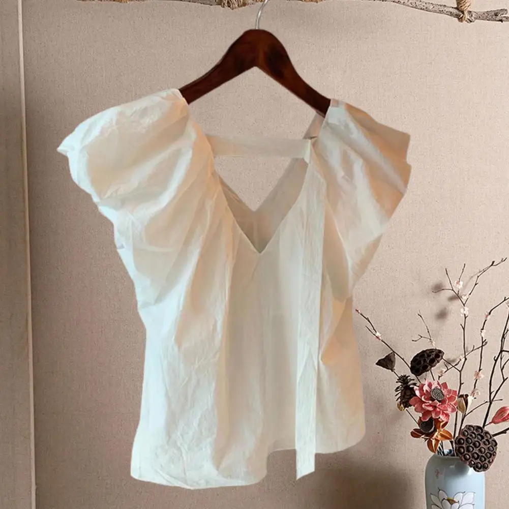 Tanks & Camis Sexy Blusas Mujer De Moda 2024 Elegantes Solid Color Pleated Ruffled White Doll Crop Blouse Tops Summer Shirts