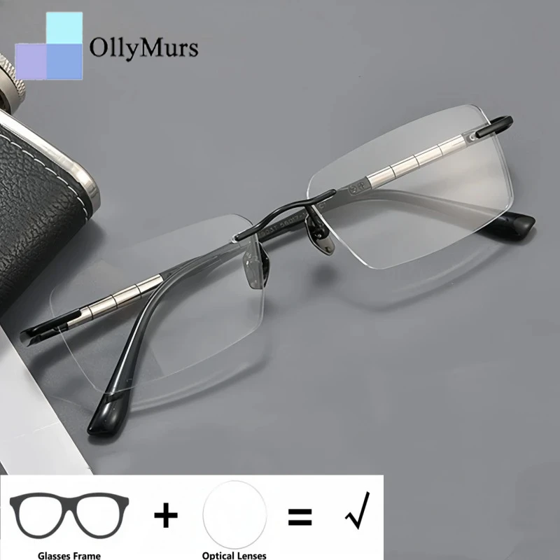 

OLLYMURS модные оптические мужские очки без оправы, близорукость, дальнозоркость, прогрессивный рецепт, очки большого размера