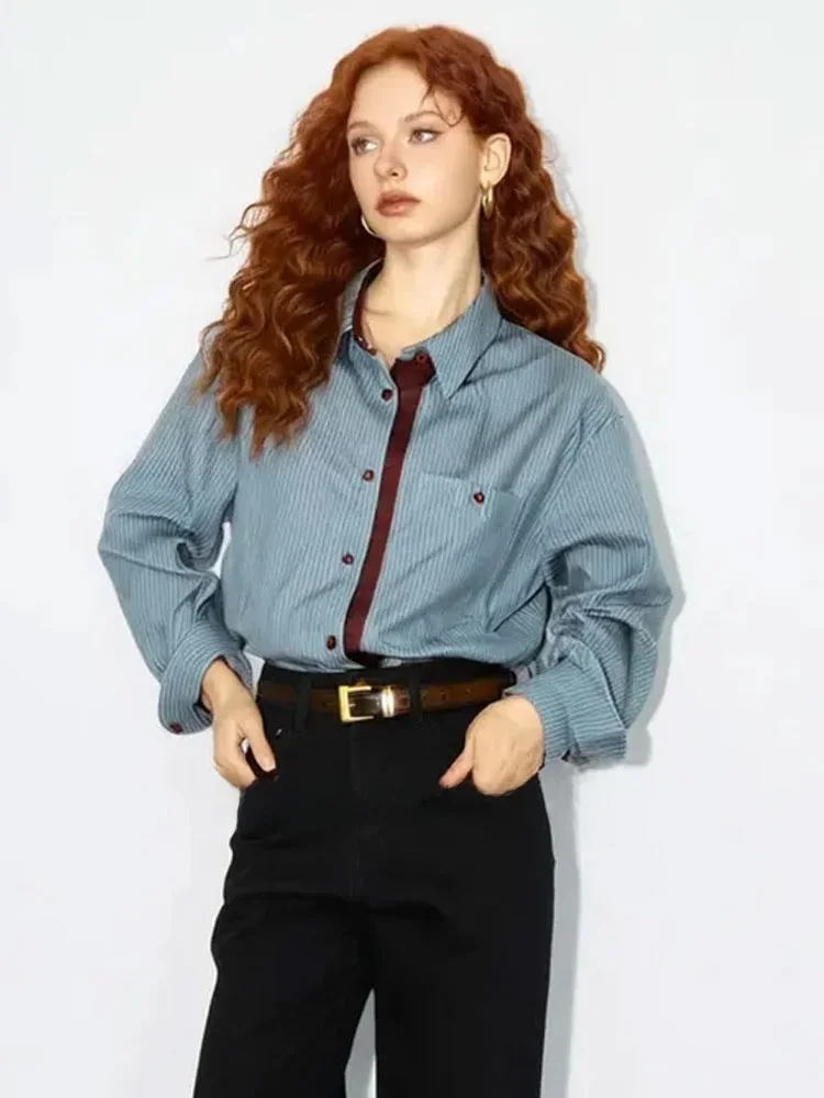 

ZhuoZhi Hong Kong Sle Color Blo Striped Collar Loose Faionable irt Commute Wind Long Sve Women's Busin Cas...