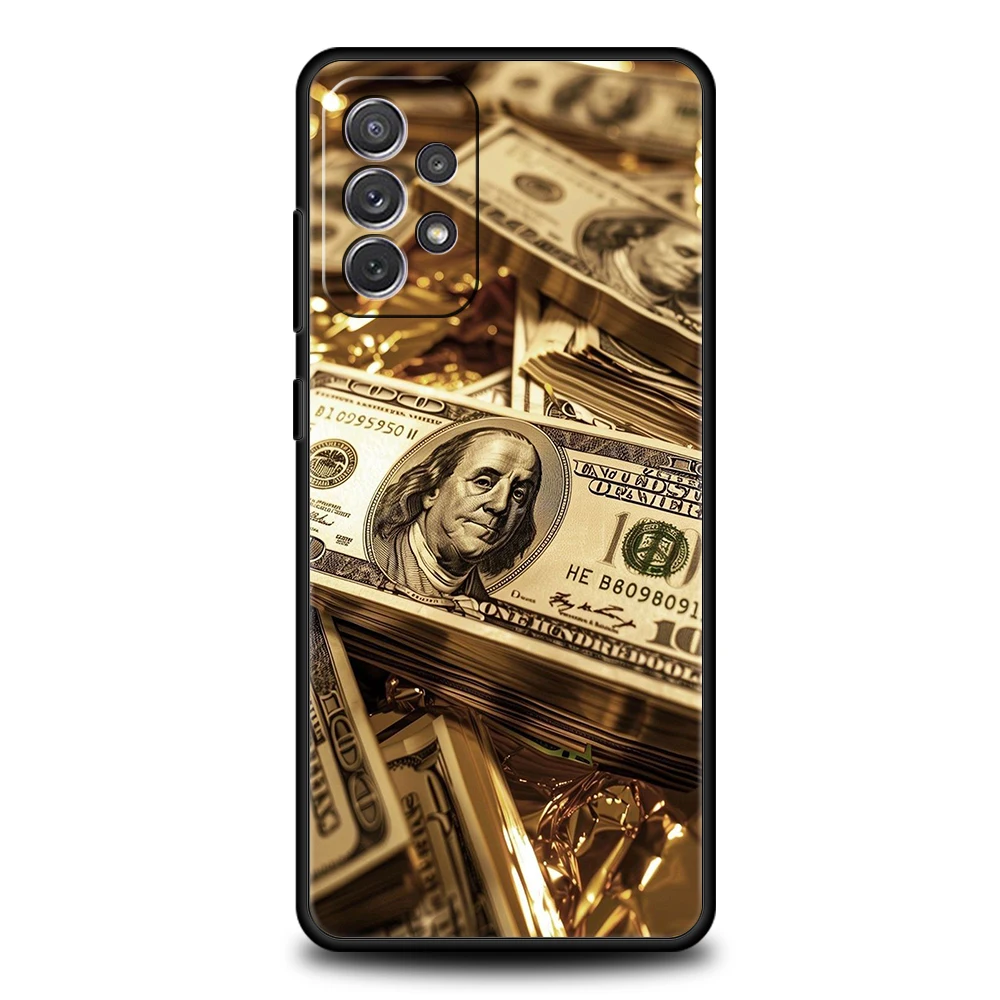 USD Dollar Cash Luxury Phone Case for Samsung Galaxy A55 A35 A15 A14 A25 A54 A51 A71 A72 A73 A32 A52 A52S A41 5G Silicone Shell