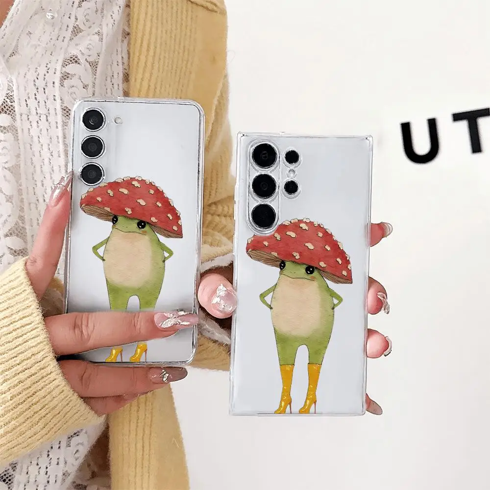 Funny Mushroom Frog Phone Case For Samsung GalaxyS26 25 24 23 22Ultra FE Soft TPU Transparent Cover Anti-Scratch Lens Protective