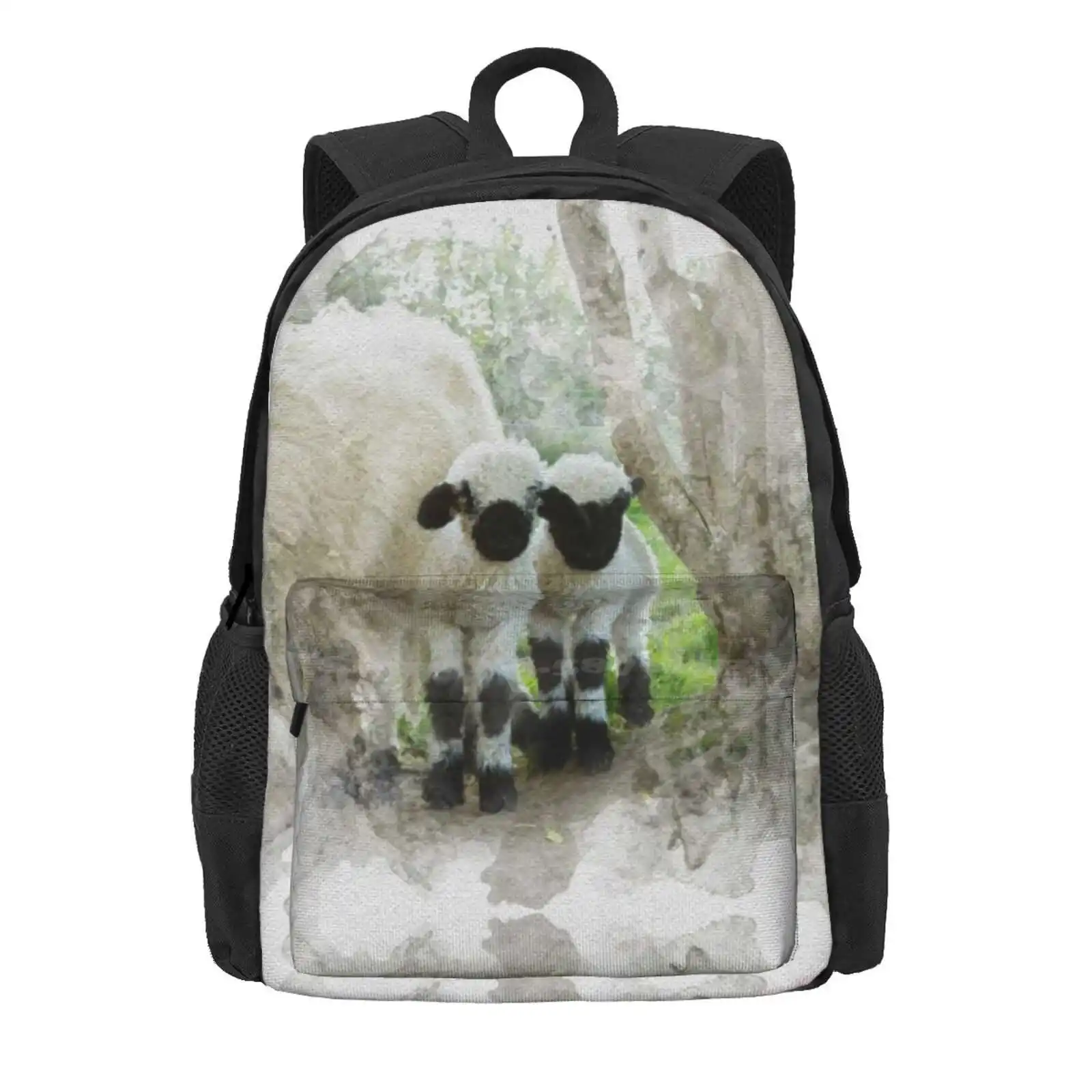 The Twins Watercolour Photograph - Valais Blacknose Lambs Hot Sale Schoolbag Backpack Fashion Bags Farm Animal Livestock