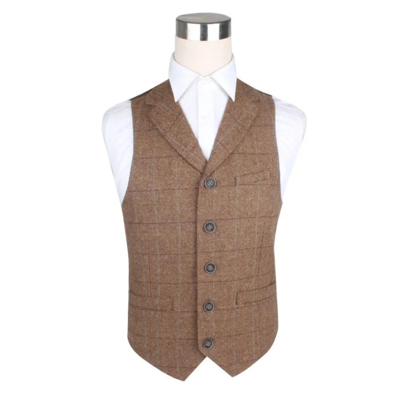 

668Manufacturers custom-made solid color full hemp lapel men's vest custom-made slim fit business casual men