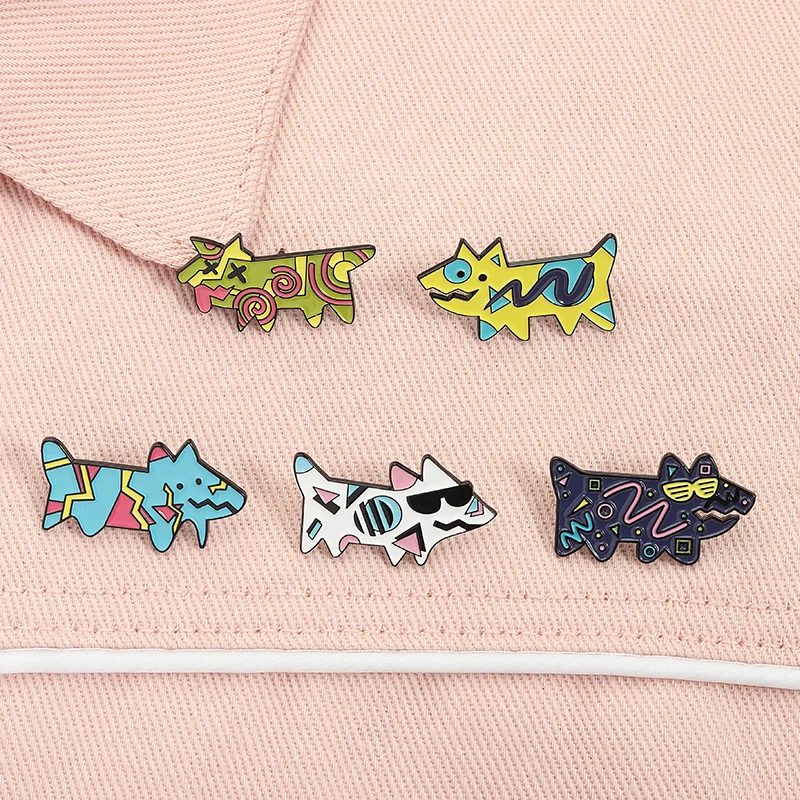 Bunte lange Hund Emaille Pins Dopamin Laser Kawaii Welpe niedliche Tier Broschen Revers Abzeichen Modeschmuck Geschenke für Freunde