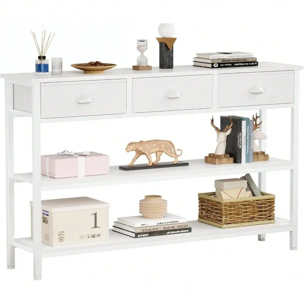 Long 47 Console Sofa Table With 3 Drawers, Entryway Table With 3Tier Storage Shelves, Display Shelf For Entry Way, Hallway, Cou