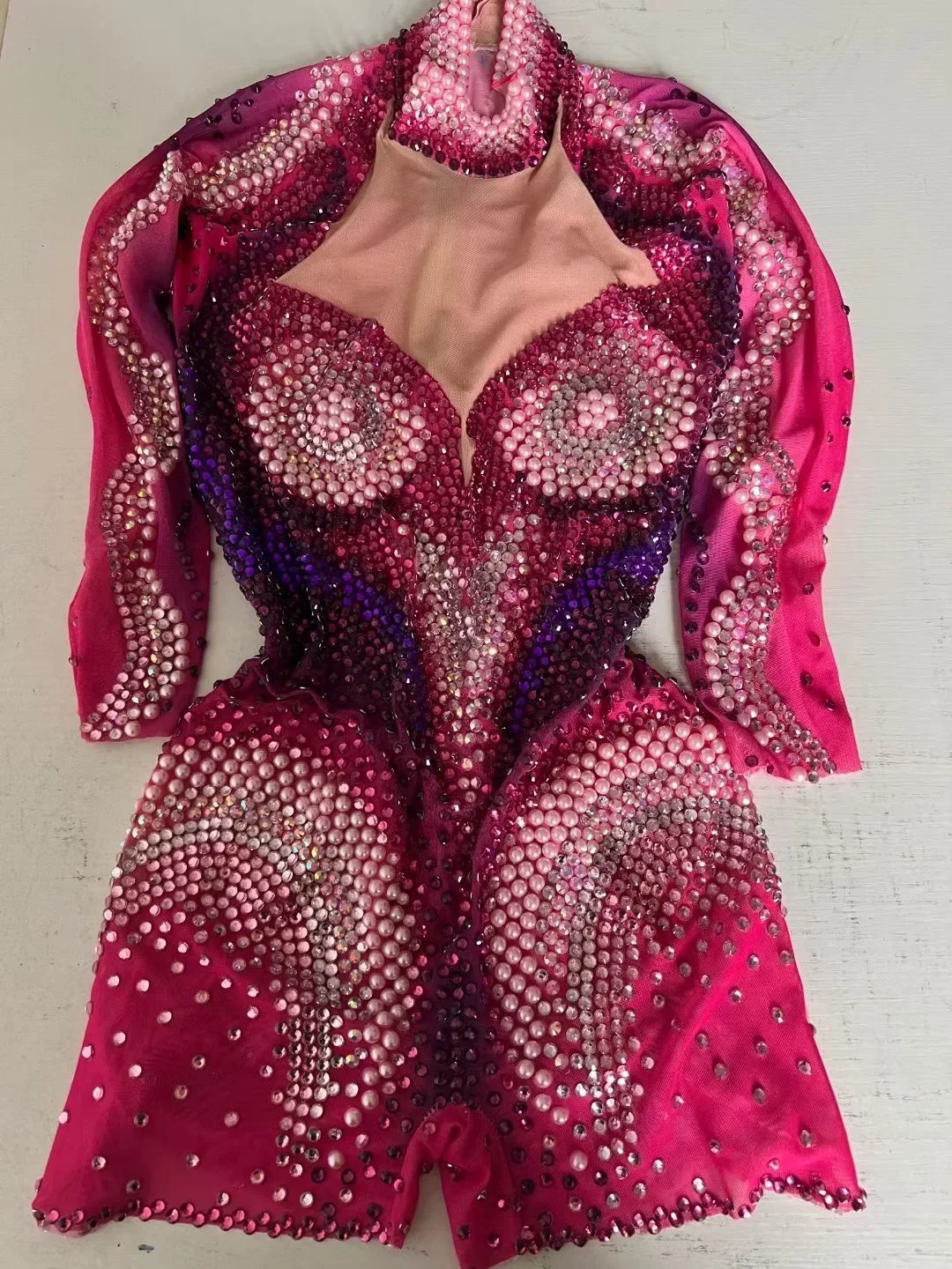 Femmes rose brillant strass Sexy discothèque bal pôle danse barboteuse chanteur scène Costume fête Showgirl reine tenues