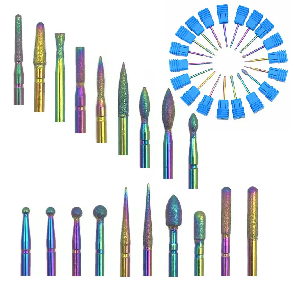 Rainbow Diamond Nail Drill Burr Bits Colorful Milling Cutter Bit For Manicure Pedicure Tools Electric Nail Files Accessories