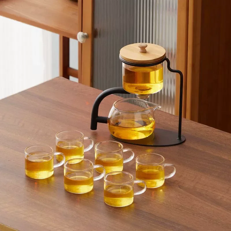 1 Set Automatic Glass Teapot Set, Magnetic Diversion, Rotating, Lazy Kungfu, Drinking