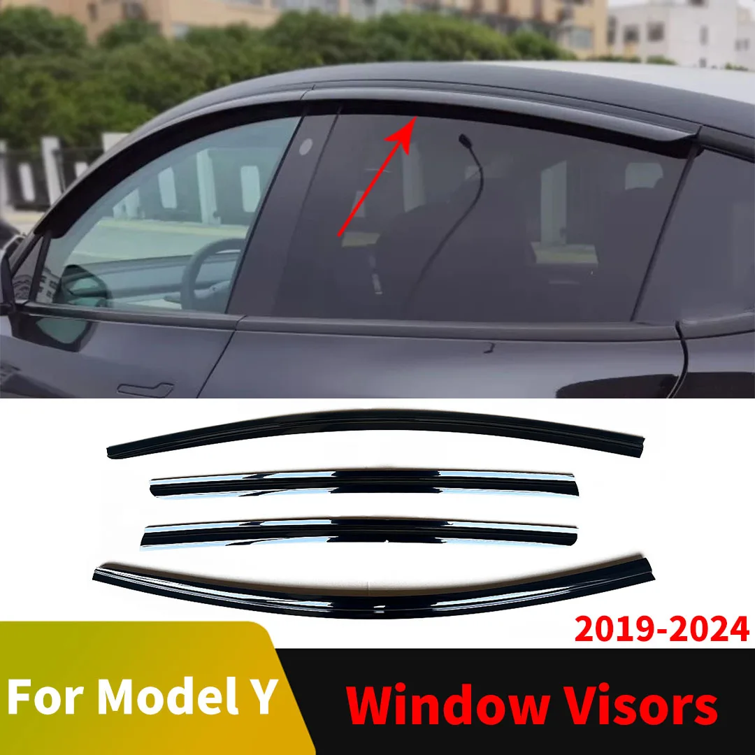

Модель Y для Tesla 2019-2024, аксессуары для украшения, тюнинг, защита от дождя, отделка для бровей, 4 шт., оконные козырьки, козырек, ветровой дефлектор