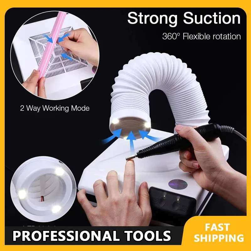 

Вентилятор для извлечения пыли для ногтей с трубкой — пылесос для ногтей, двойное использование, выдвижной локоть, 60 Вт