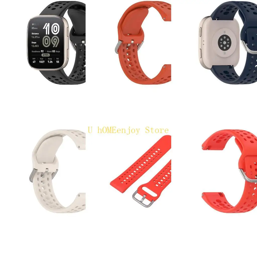 B0KF Breathable Silicone Smartwatch Straps Strong Silicone Wristband Not Fall Wristband Secure Lock Adjustable for Watch