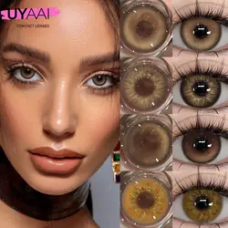 UYAAI Korea Fashion Beauty【1*contacts Lenses+1*tweezers+1*lenses Case】Yearly Soft Lenses Comfort Brown Eyes Gray Gloss Eyes