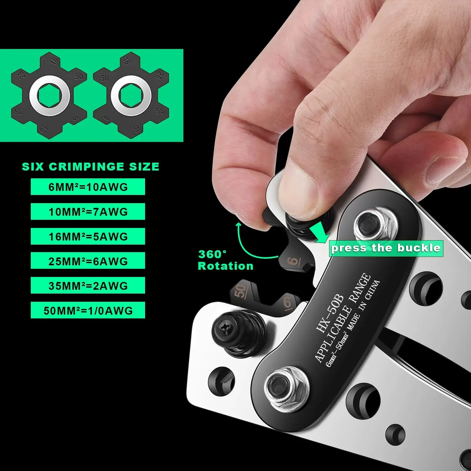 HX-50B 6-50 mm² Câble de batterie LDPOutil de sertissage pour AWG 10-1/0 fil rapDuty LDPTube Terminal Sertisseur Hex CriAJTools Pinces