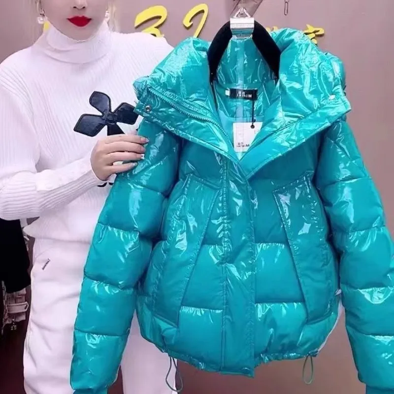 Glossy Leave-in Down Cotton Clothes Women's Winter New Korean Version Hooded Loose Short Fashion Versatile Cotton-padded Clothes