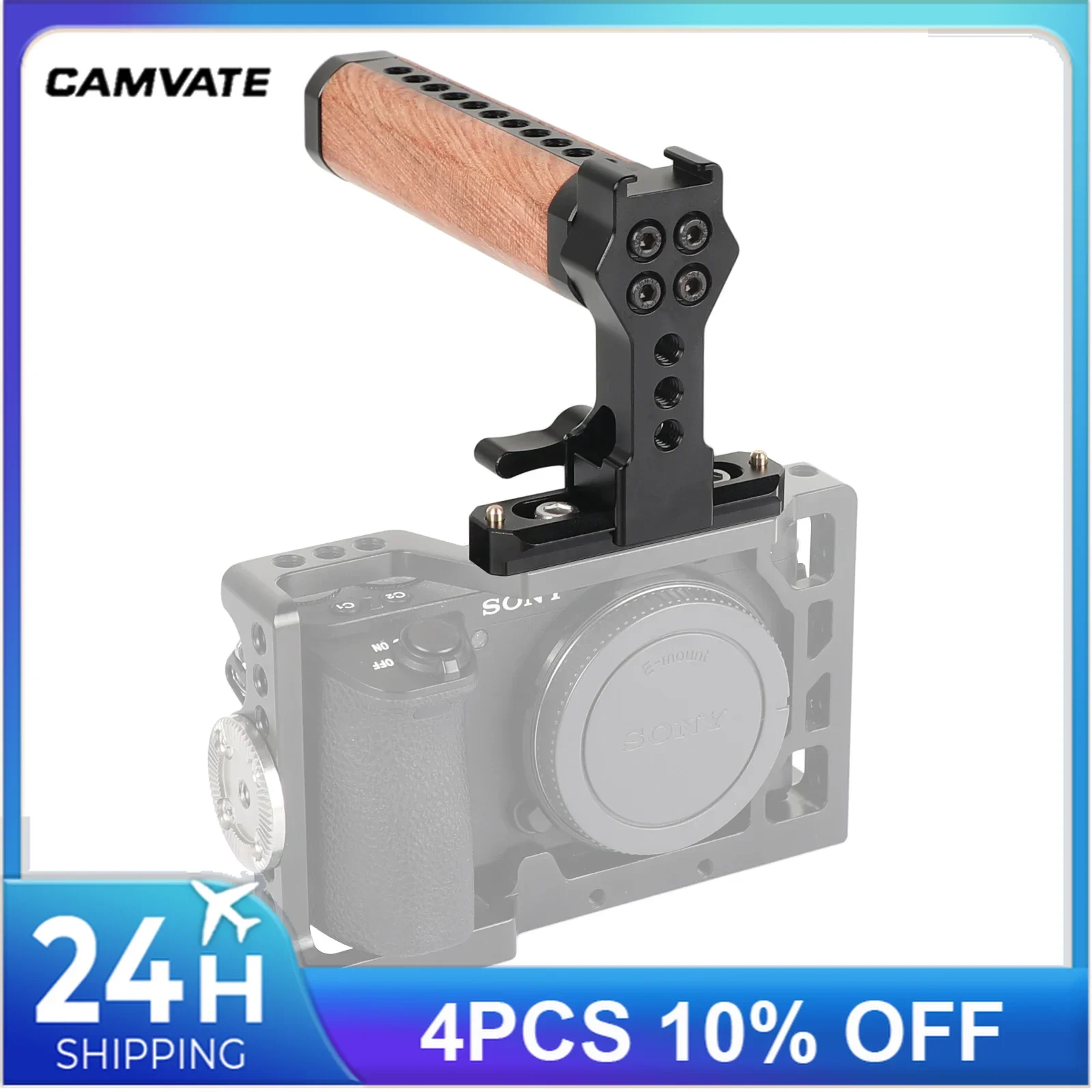 CAMVATE-empuñadura superior NATO de liberación rápida (cubierta de goma) con riel de seguridad NATO de 70mm para sistema de soporte de aparejo de jaula de cámara DSLR