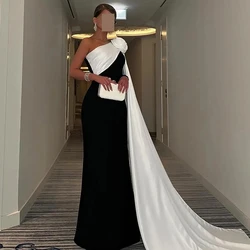 Yipeisha Retro Elegant Black Prom Dress White Flowers One Shoulder Party Evening Dresses Floor Length Formal Occasion Gowns