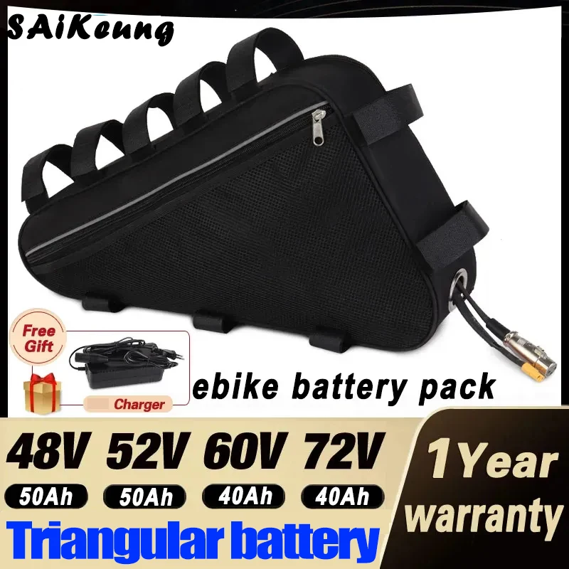 

18650 Ebike Batterij Driehoek 48V 60V 52V 72V 50ah 30ah 60ah Elektrische Fiets Pakket Voor Bafang 750W 500W 1000W 1500W 2000W