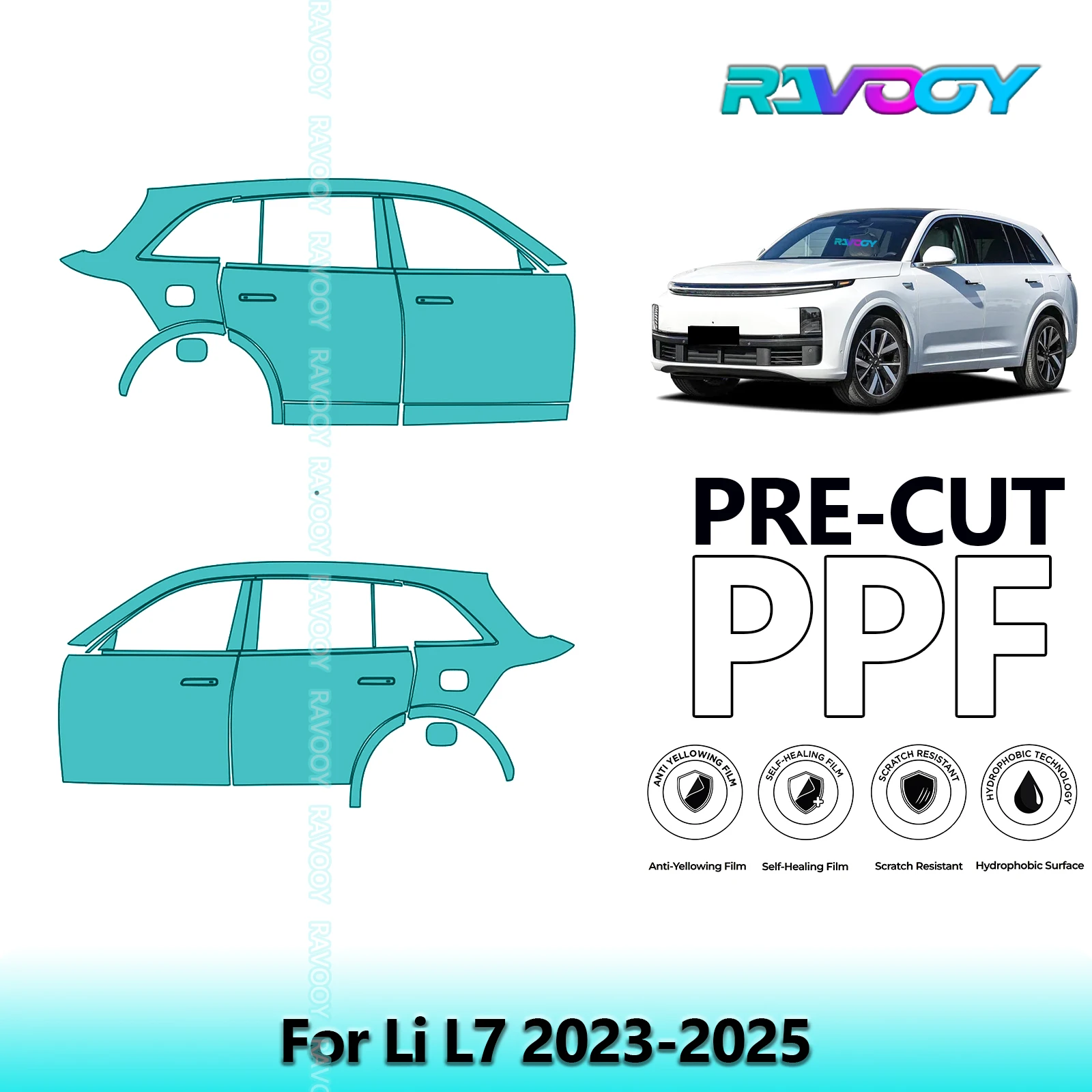 

For Li L7 2023-2025 8.5mil Clear Matte Pre-Cut PPF Door & A/B Pillar Kit TPU Paint Protection Film Set