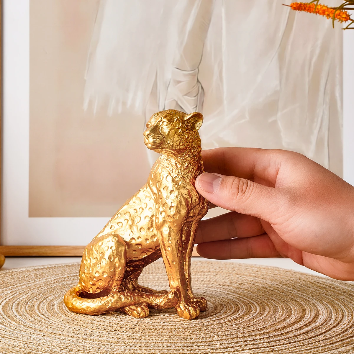 1 Stück, goldener, leopardenförmiger, hockender Dekoartikel für den Schreibtisch, geeignet für Arbeitszimmer, Eingangsbereich, Büro und Hoteldekoration – Detail 8
