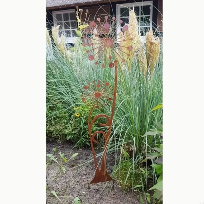 Iron Dandelions Plant Stake Decorative Garden Ground Stake Weather Resistant Simple Landscape Decors For Lawns Patios C5AD