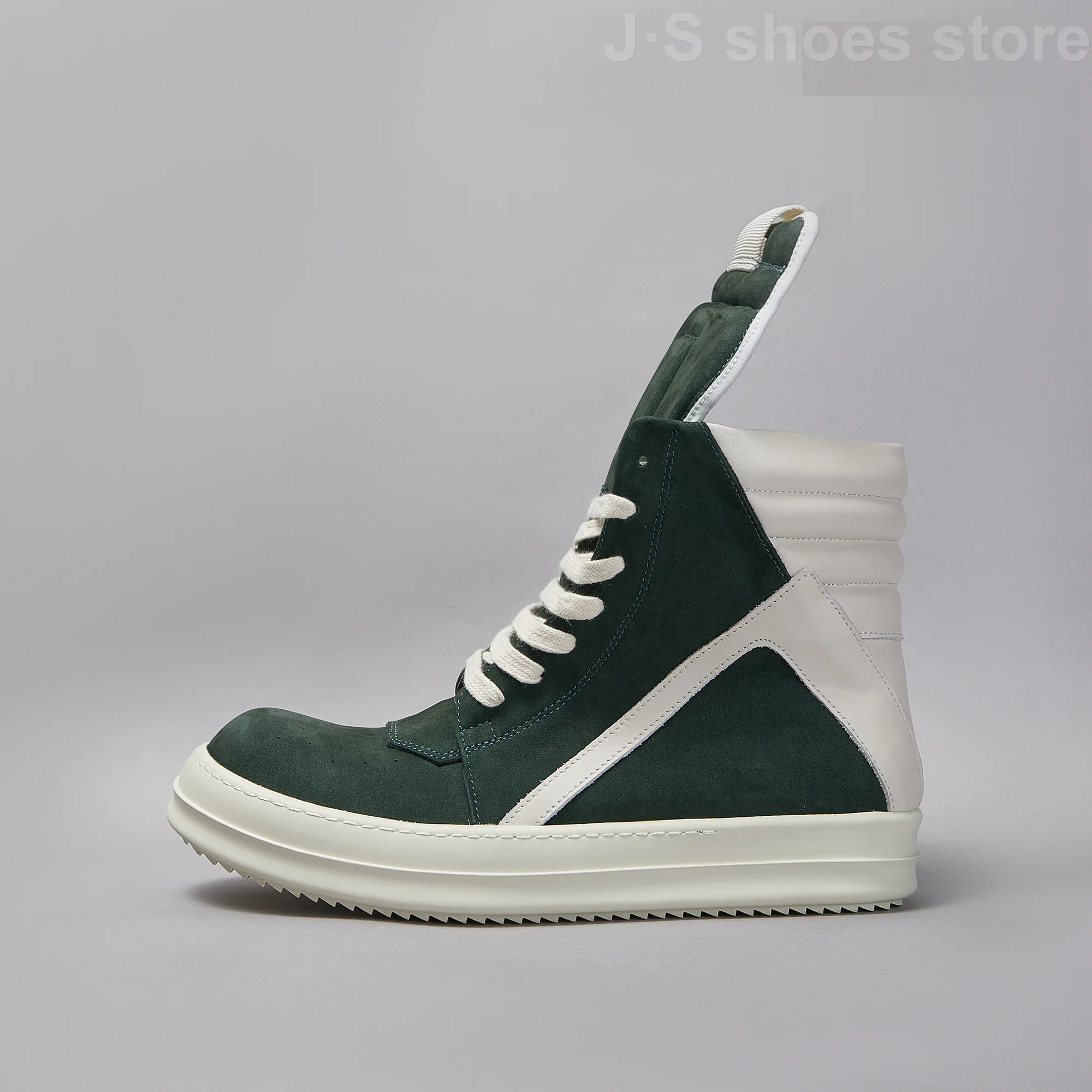 Ricks Men Shoe Green Suede Boot Outoor Boots High Top Casual Shoes Owens Women Sneaker Leather Zip Design Boot Cowhide Shoes