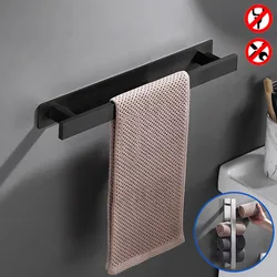 Adhesive Stand Towel Bar Shelf Black 304 Stainless Steel Wall Mounted Lavatory Kitchen Bathroom Towel Rack Bar Holder Hanger