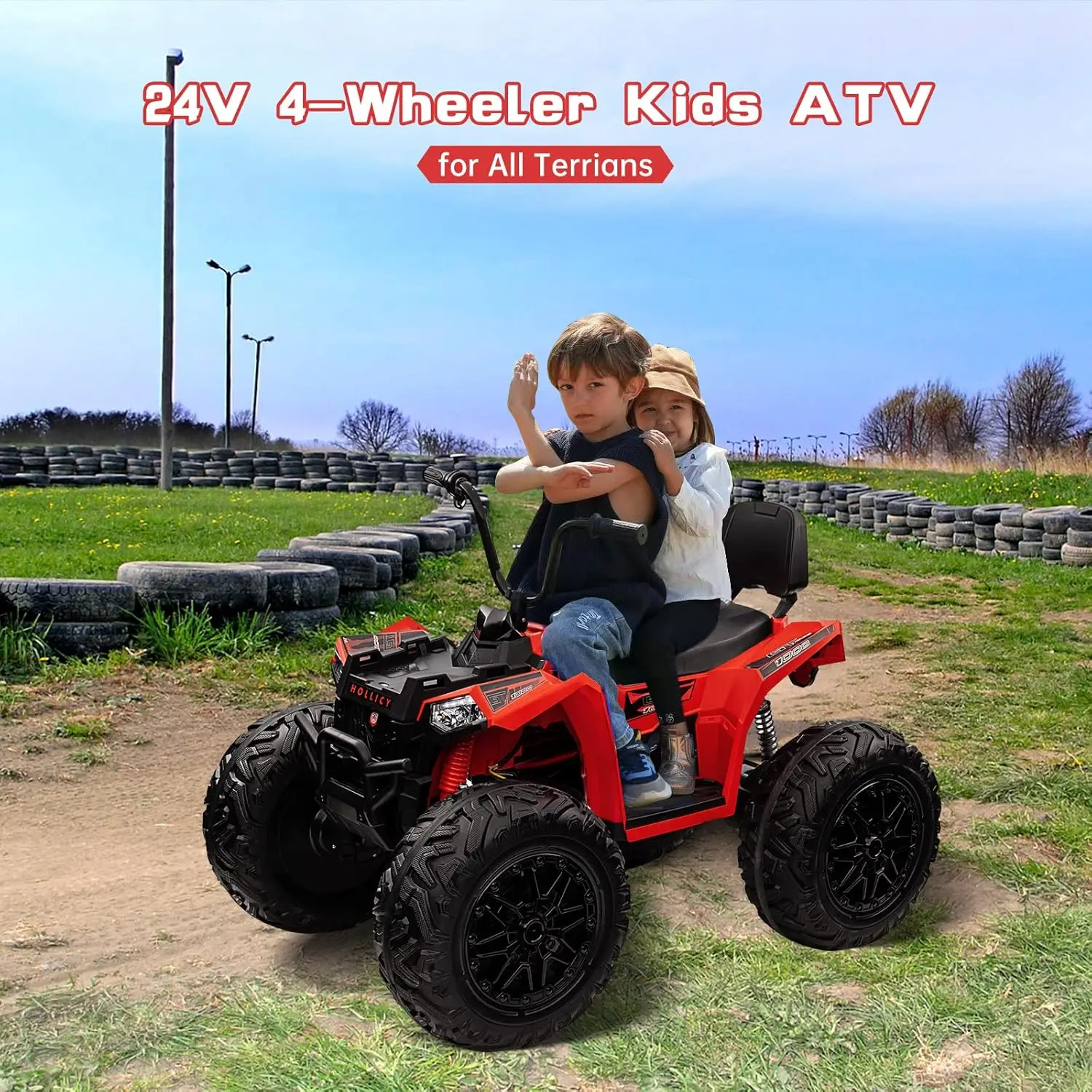 Kids ATV, GAOMON 24V Ride on Car 4WD Quad Electric Vehicle, 4x80W Powerful Engine, with 7AHx2 Large Battery, Accelerator Handle,