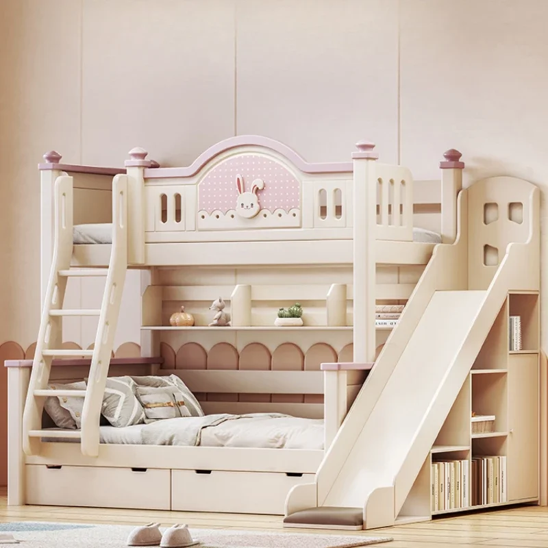 

Cute Modern Girls Bunk Bed Storage Drawers Princess Solid Wood Loft Bed Kids Light Luxury Cama Box Casal Bedroom Furniture