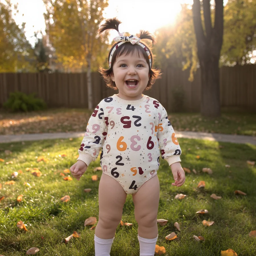 

Sanlutoz боди для маленьких девочек с героями мультфильмов, осенняя одежда для младенцев, модные комбинезоны с повязкой на голову, повседневная одежда