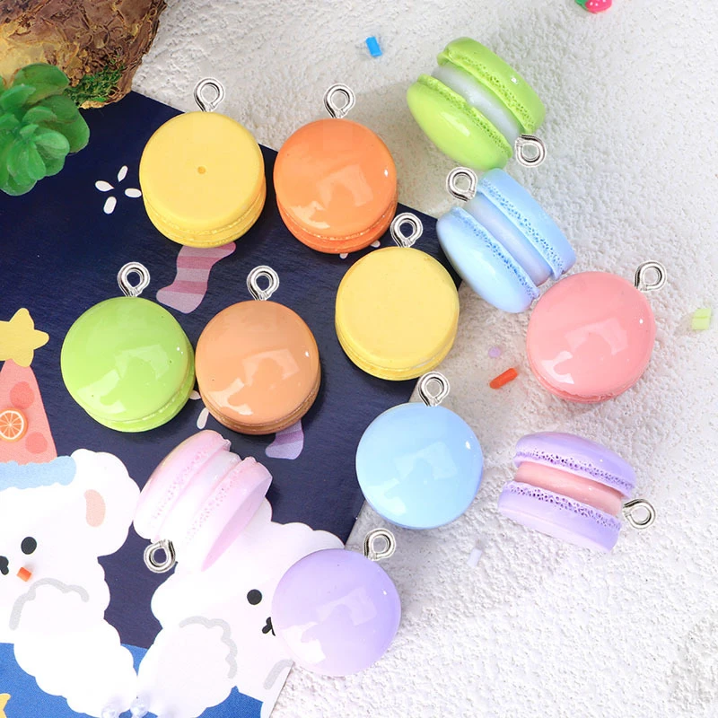 10Pcs Glossy Macarons Cake Food Resin Charms Cabochon Jewelry Making Pendants Fun Earrings Decor Material DIY Cute Keychain Hook