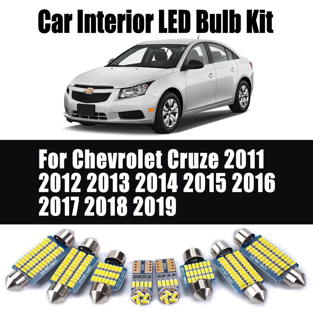 

13 шт. для Chevrolet Cruze 2011-2016 2017 2018 2019 светодиодный внутренний купольный светильник для чтения с картой, комплект ламп для багажника автомобиля, аксессуары Canbus