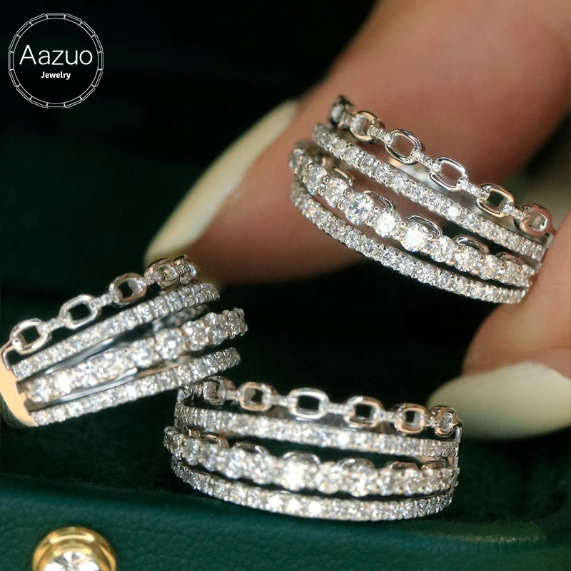 Aazuo Real Jewerly 18K White Gold Real Natural Diamonds 0.68ct Luxury Chain Lines Rings Upscale Trendy Senior Party Fine Jewelry