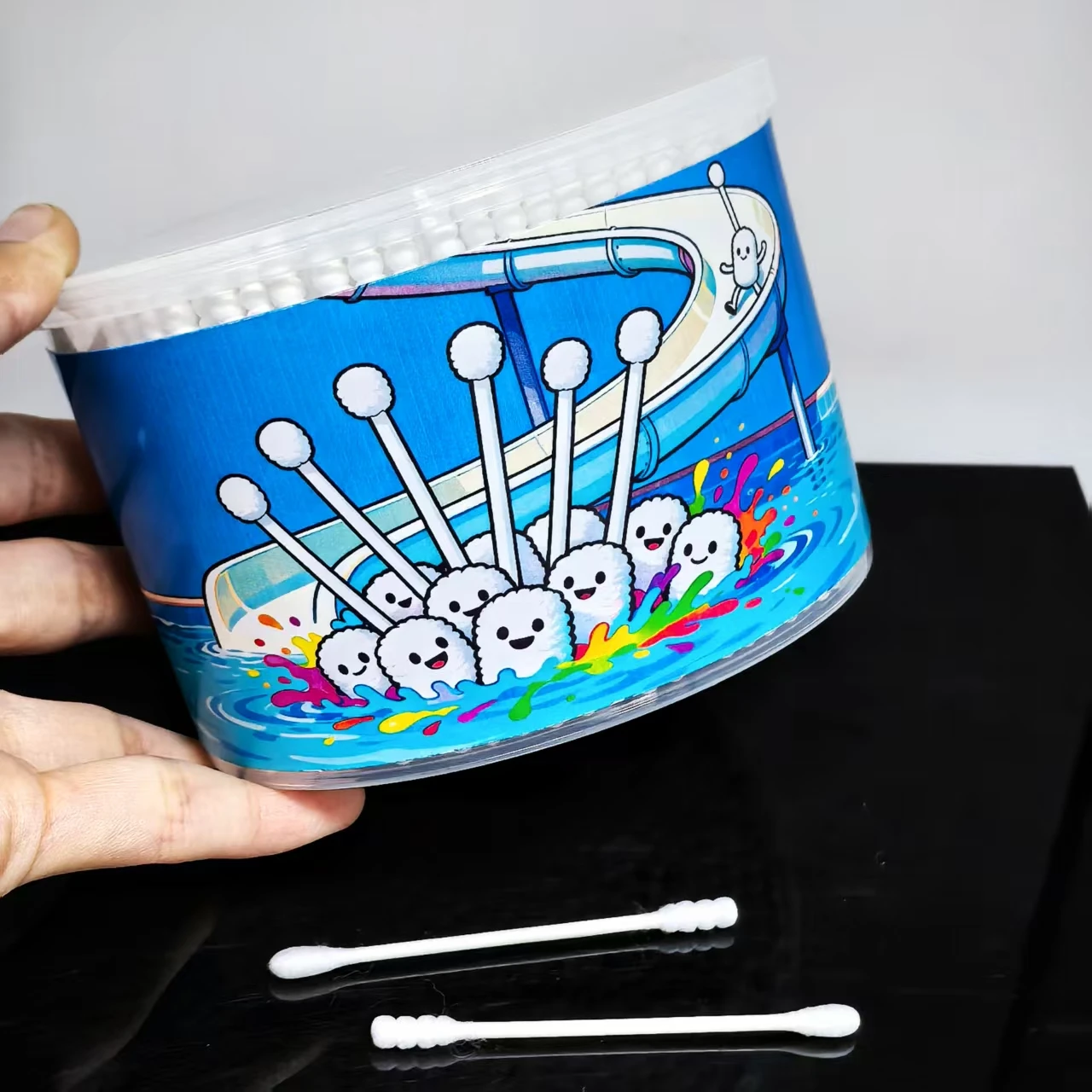 500 Stück Wattestäbchen mit Wasserrutschenelement, kreative Wattestäbchen, doppelköpfige Detailreinigungs-Wattestäbchen, doppelköpfige Wattestäbchen für Erwachsene