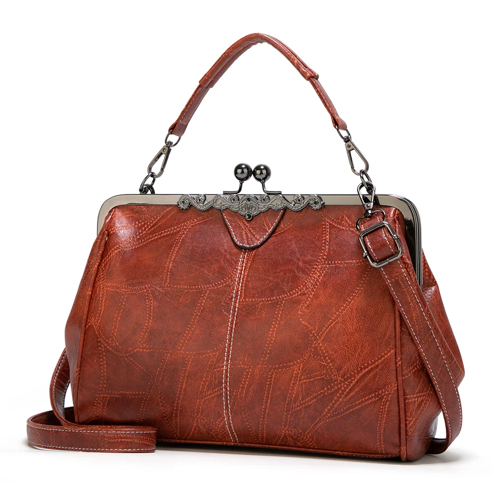 Torby na ramię Kobiety Retro Frame Torebki Dziewczyny Crossbody Messenger Bag Małe torebki na telefon Party Faux Oil Leather Clip Bag