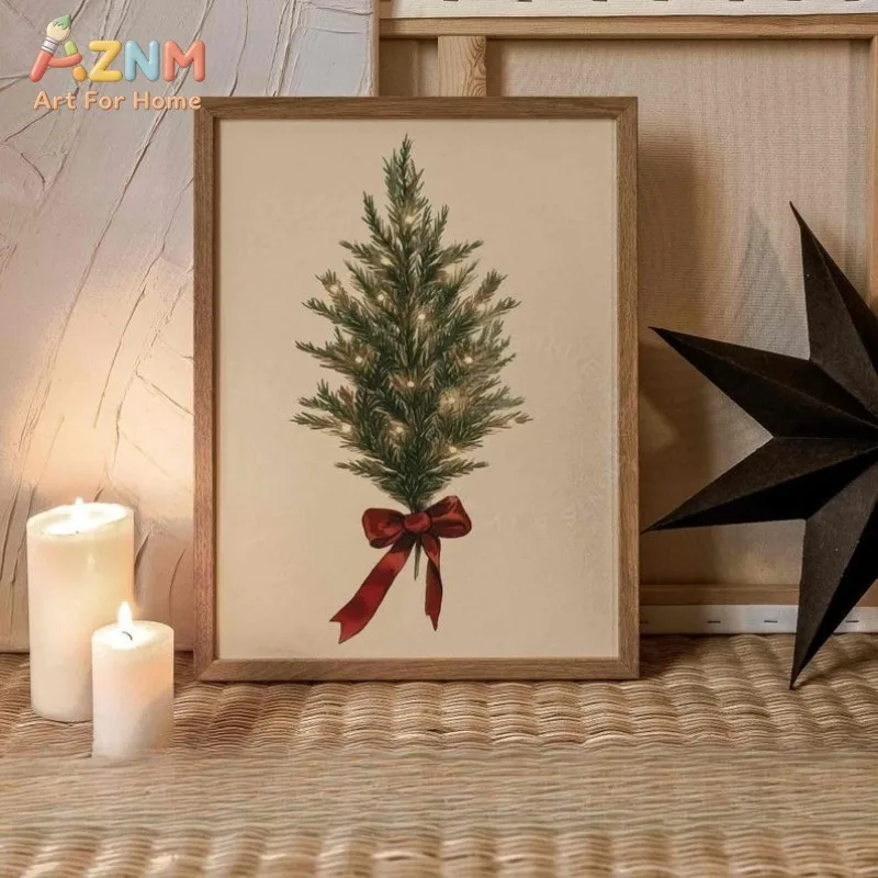 Vintage Christmas Tree Print, Prints Christmas Wall Art, Winter Moody Botanical Print, Holiday Wall Decor, Evergreen Tree Print