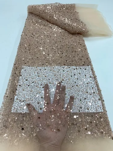 Tela de encaje de Organza africano 2023, tela de encaje de cuentas pesadas francesas de alta calidad, tela de encaje de lentejuelas de tul nigeriano para vestido de lujo