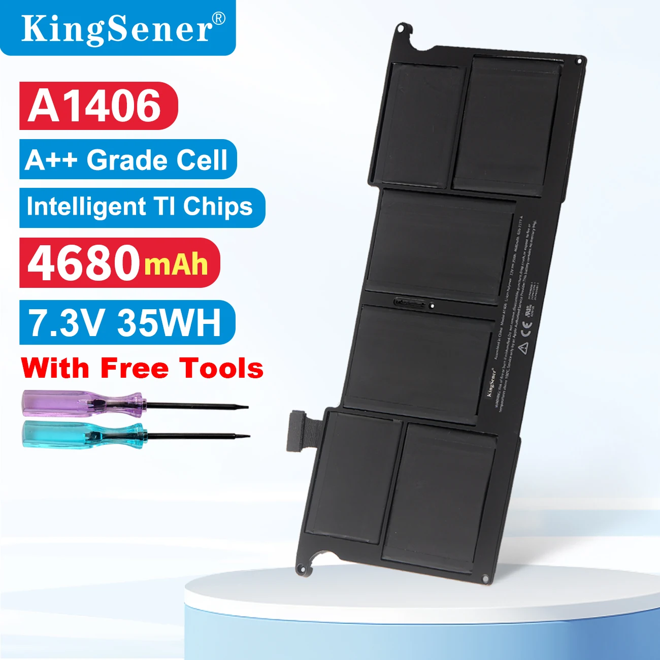 

KingSener A1406 Laptop Battery for APPLE MacBook Air 11" A1370 Mid 2011 A1465 2012 Version 020-7377-A 7.3V 35WH/4680mAh