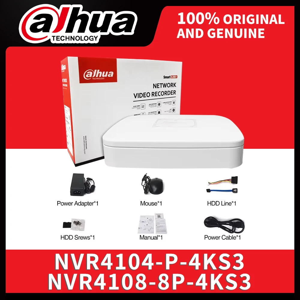 Оригинальный сетевой видеорегистратор Dahua NVR4104-P-4KS3 4CH NVR4108-8P-4KS3 8CH Smart 1U 4PoE 8PoE 1HDD Lite с поддержкой Smart H.265+