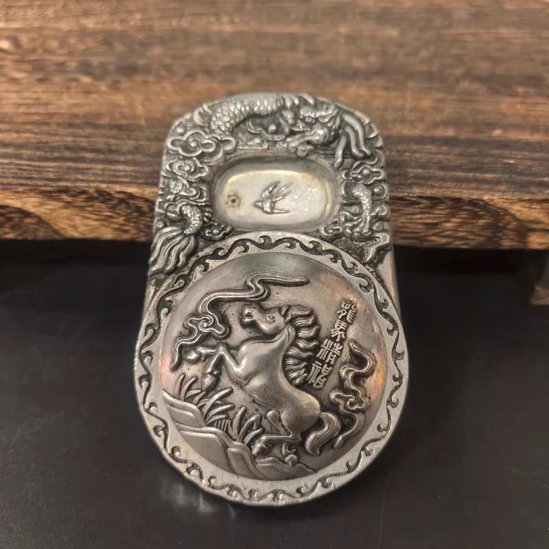 Antique-style aged silver-plated Eight Immortals , four treasures of the study, copperware, copper horse inkstone