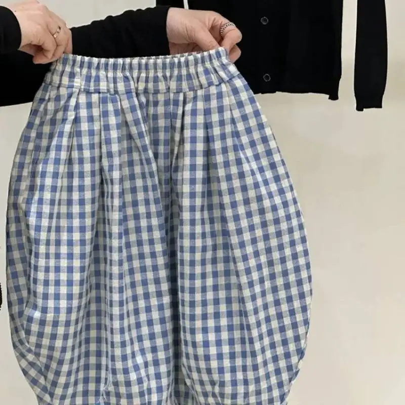 Korean Children's Mosquito-proof Pants Spring Clothing Medium and Small Children Fashionable Plaid Bloomers Boys and Girls Pants