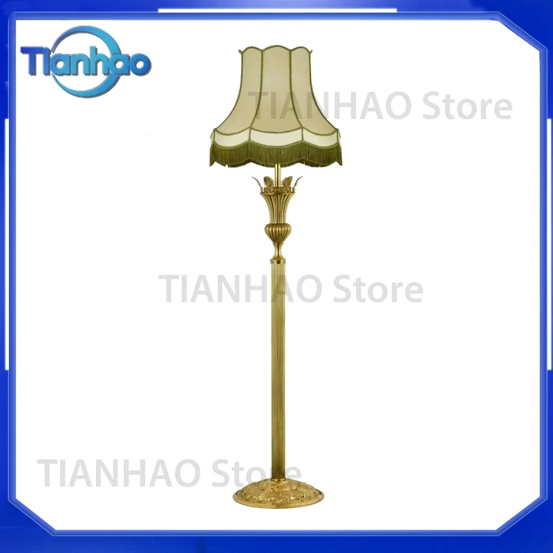 French Pastoral All-Copper Floor Lamp for Luxury Villa Living Room Study Decorative Lamp