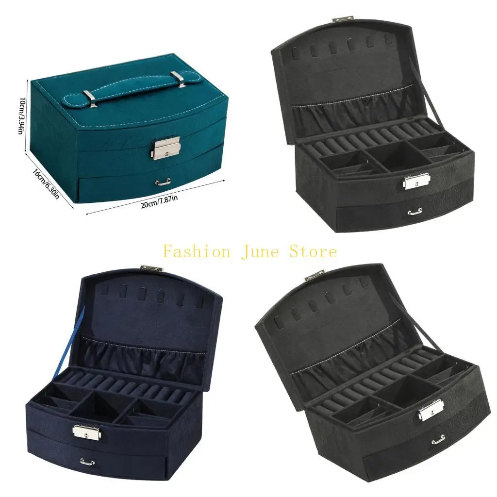N5KA Fabric-Covered Jewelry Box with Compartmented Two-Level Storage