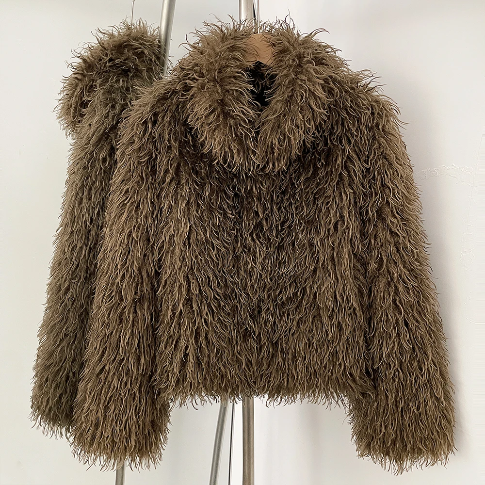 Fake Mongolian Sheep Fur Female Fluffy Jacket Women 2025 New Winter Fur Artificial Thickened Warm Outerwear Lady Faux Fur Coat