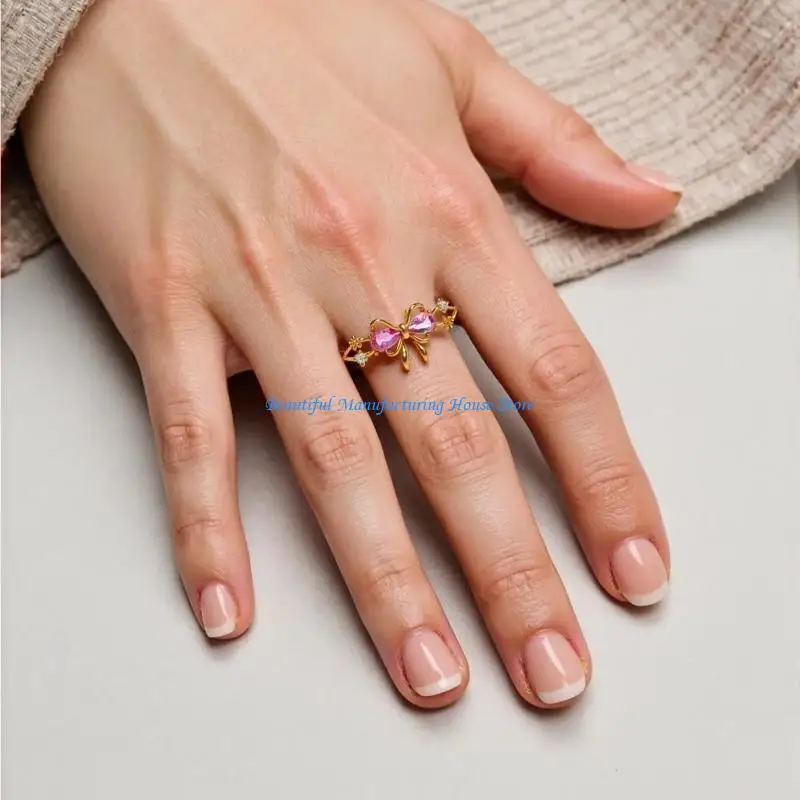 

E56A Modern Bowknot Rings Date Jewelry Comfortable Rings Adjustable Rings Alloy Texture Suitable for Trendy Youthful Women