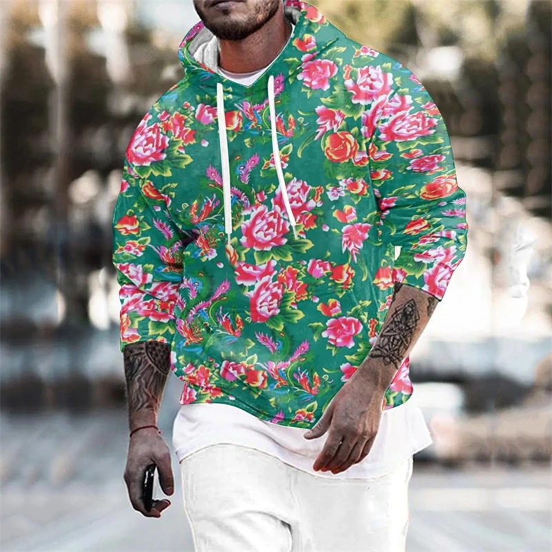 

Dongbei Flower Graphic Sweatshirts Fashion Popularity Outfit Pullovers For Men Clothes Novel Bohemia Boy Hoodies Y2k Women Tops