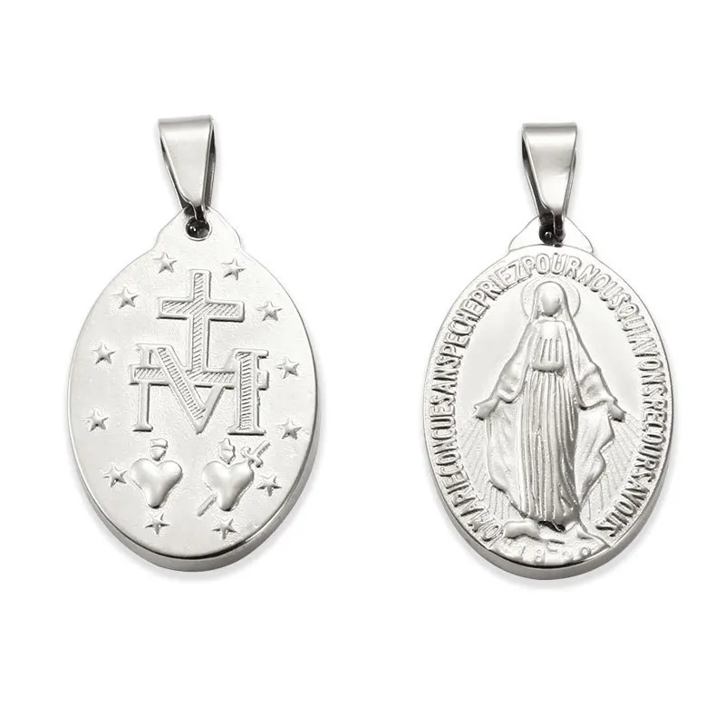 Stainless Steel Gold Color Virgin Mary Medal Pendant Religiosas Cross Medallion Medallas Virgin Girls  DIY Making Necklace 10PCS - Image 6