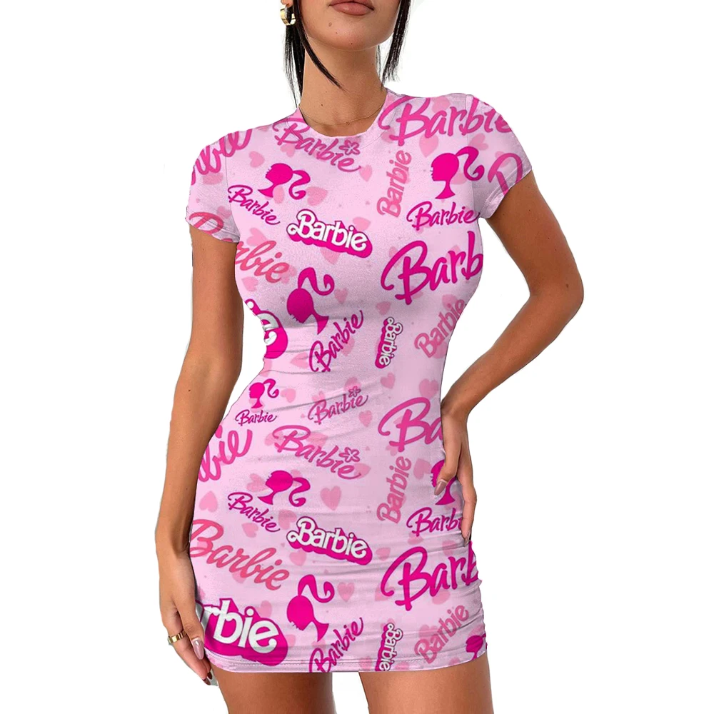 

Cartoon Barbie Skinny Dress Summer Anime Y2K Cute Women Fashion Sexy Hip Hop Dress Kawaii Spicy Girl Pink Slim Fit Sports Dress