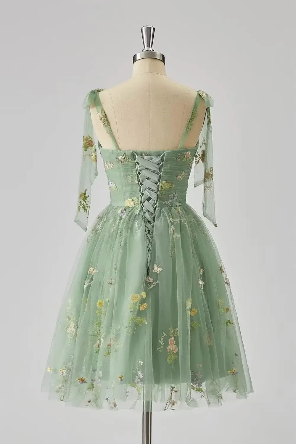 Women's Puffy Sleeve Prom Dresses Flower Embroidery Tulle Formal Evening Dress Ruched Wedding Party Gowns Girls Homecoming Gown